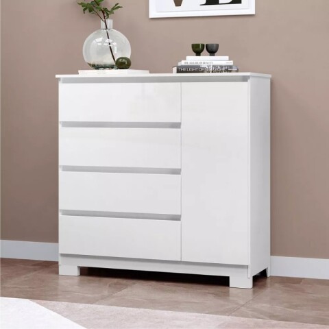 [OUTLET] Comoda Cajonera Vega para Dormitorio 4 Cajones con Rieles Telescópicos y 1 Puerta - Blanco [OUTLET] Comoda Cajonera Vega para Dormitorio 4 Cajones con Rieles Telescópicos y 1 Puerta - Blanco