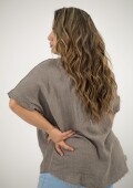 Blusa 100% lino Con strass bordado y lentejuelas Visón