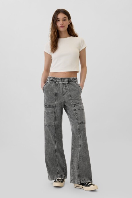 Jean Wide Leg Con Elàstico Utility Mujer Black Wash