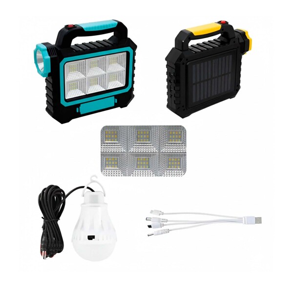 Linterna Led Farol Reflector Recargable Solar Usb + Lampara Color Celeste