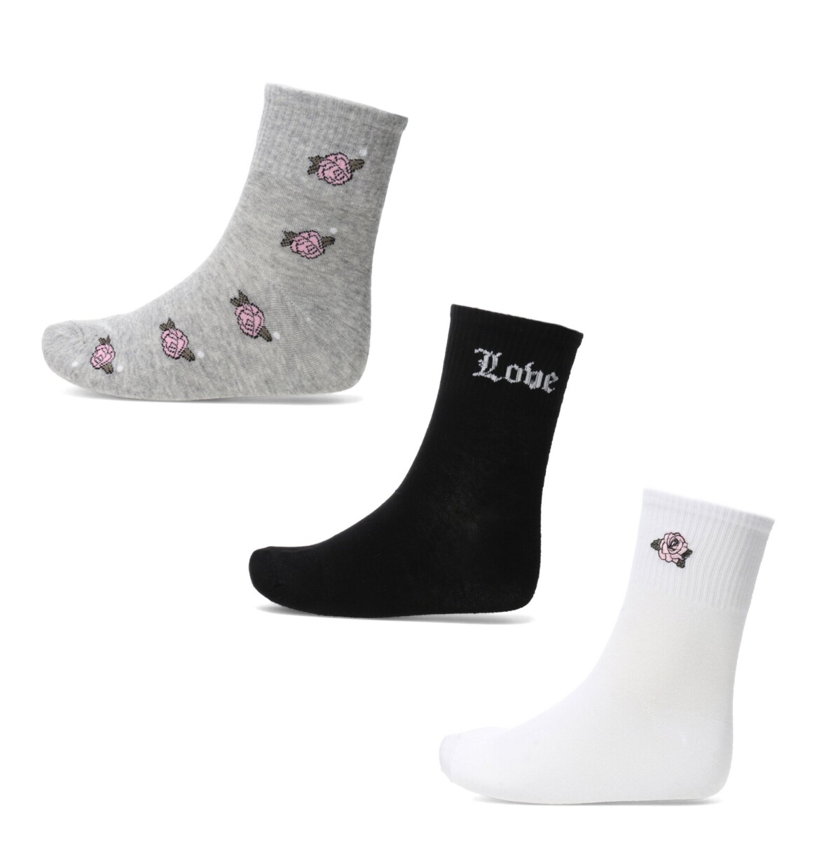 Medias de Mujer Miss Carol quarter pack x3 white - Blanco - Negro 