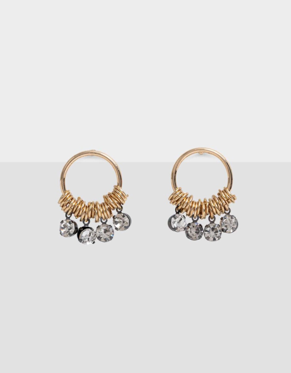 Aros Colgantes Cortos Con Strass - Dorado 