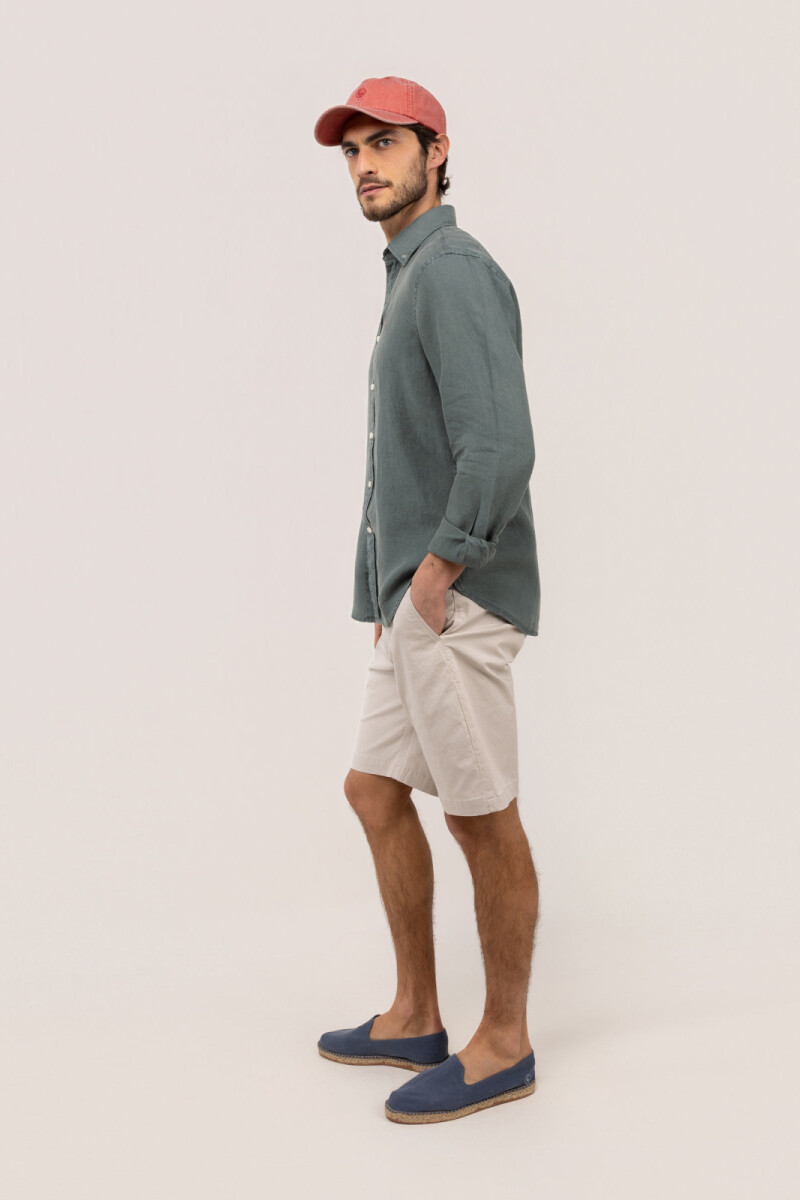 Camisa Lino Verde Oscuro