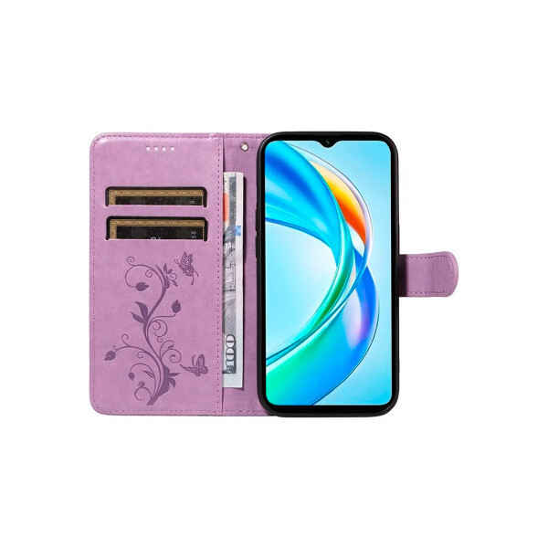 Flip cover para Honor X5b diseño flores color violeta Flip Cover Para Honor X5b Diseño Flores Color Violeta