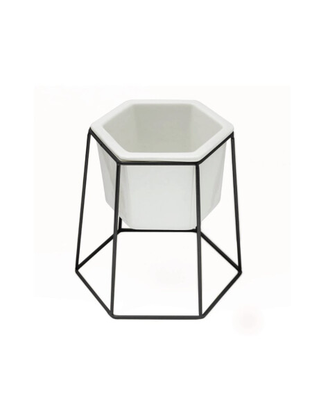 MACETA CERAMICA HEXA C/BASE D17x20CM BLANCO/NEGRO MACETA CERAMICA HEXA C/BASE D17x20CM BLANCO/NEGRO