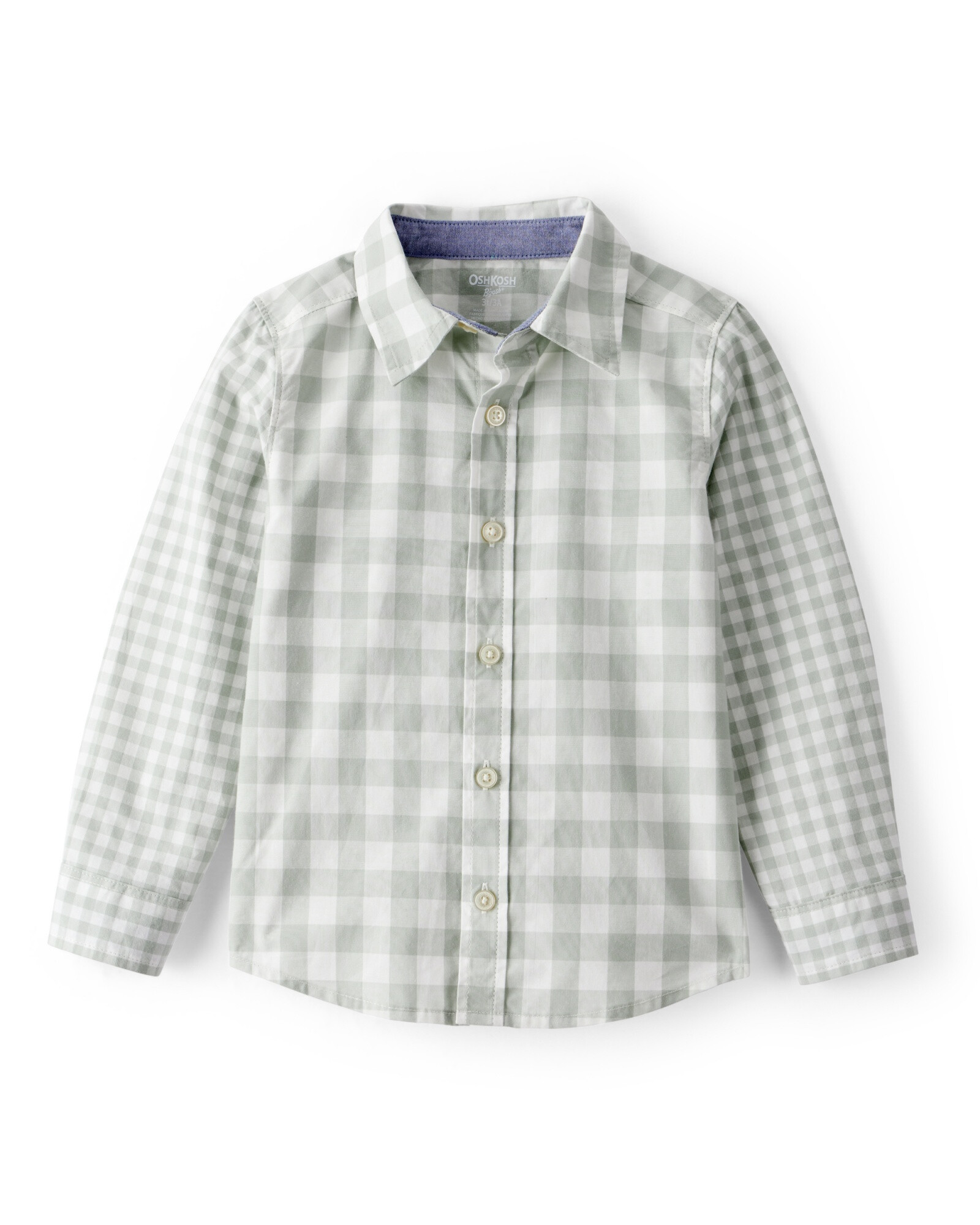 Camisa de algodón, manga larga, verde, diseño a cuadros Camisa de algodón, manga larga, verde, diseño a cuadros