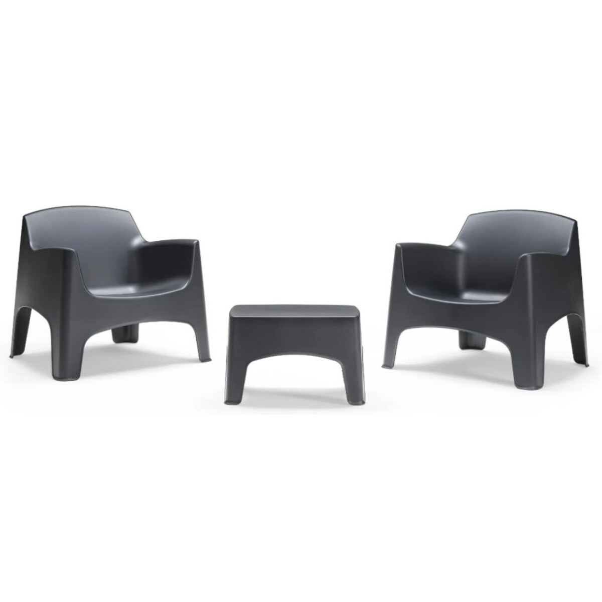 Juego De Patio Ibiza 2 Sillones + Mesa Ratona En Resina Negra 