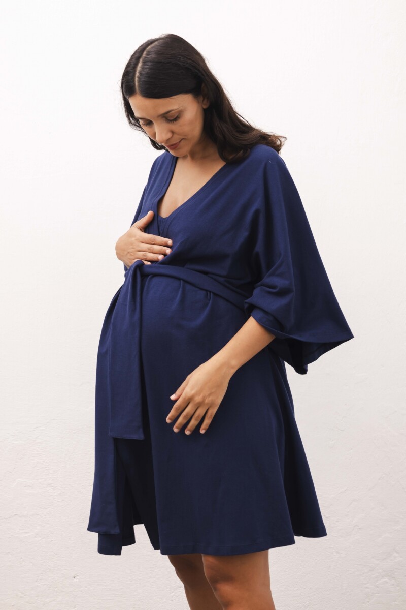Bata Maternal Aurora Algodón – Embarazo y Lactancia Azul