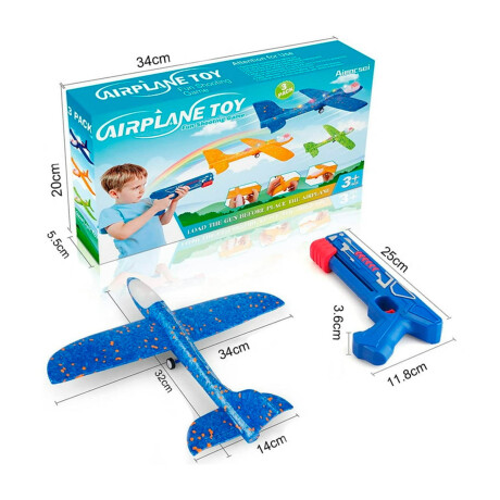 Avión Pistola Lanzador Espuma X3 Desarmable C/luz Celeste