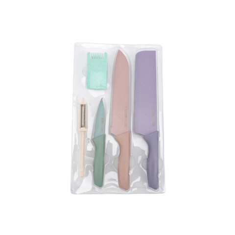 Set cuchillos y pelador x 6 unidades de colores pasteles Set Cuchillos Y Pelador X 6 Unidades De Colores Pasteles