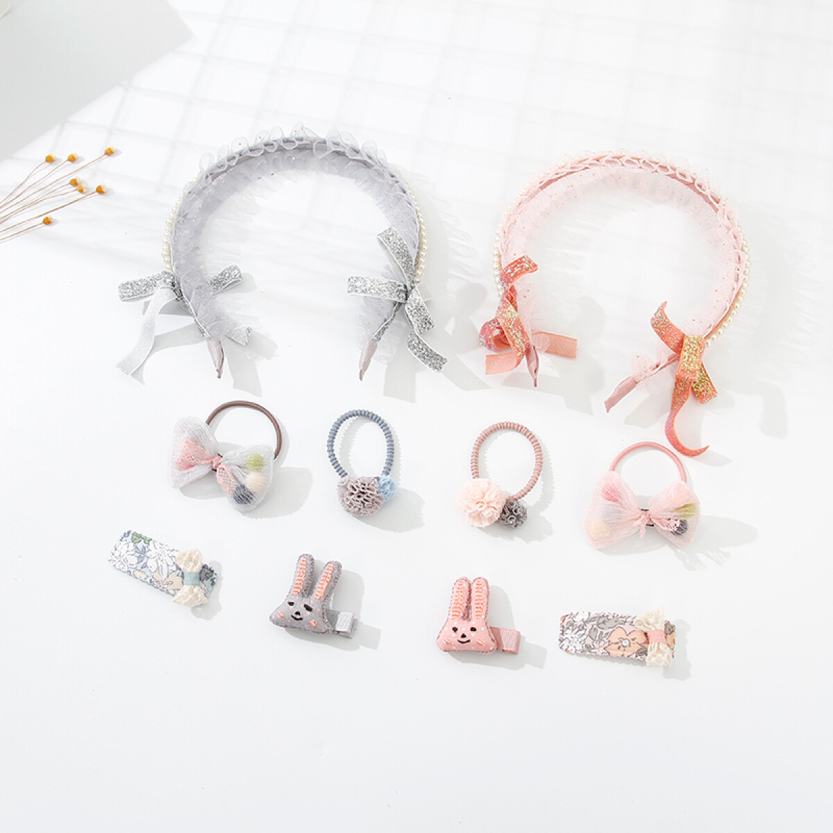 Set Accesorios Para El Cabello Perlas Gris 