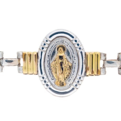 Pulsera religiosa de plata 925 y double en oro 18 ktes, MILAGROSA. Pulsera religiosa de plata 925 y double en oro 18 ktes, MILAGROSA.