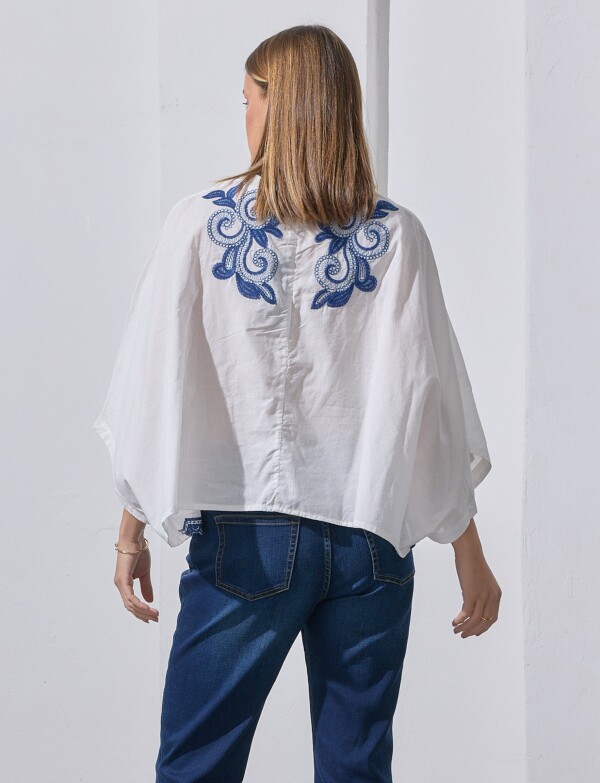 Blusa Bordada BLANCO/AZUL