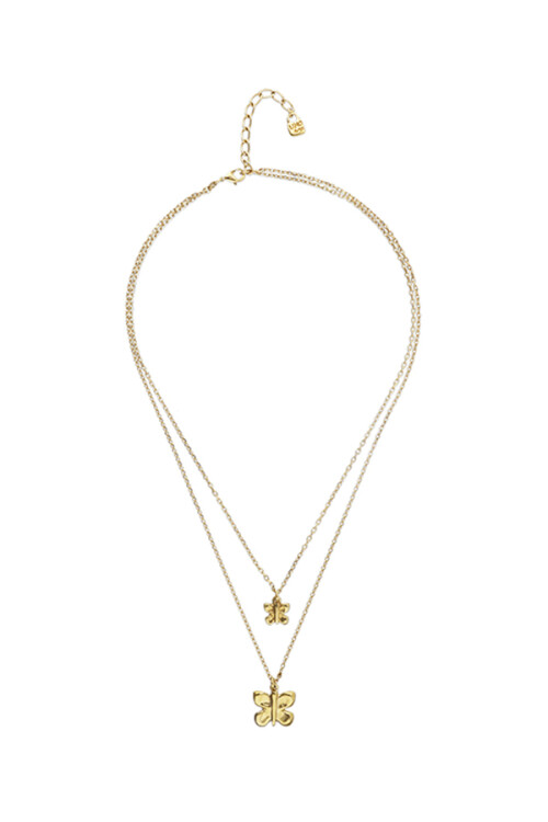 COLLAR DOBLE CON MARIPOSAS EN ALEACIÓN DE METALES BAÑADO EN ORO 18K Colgante