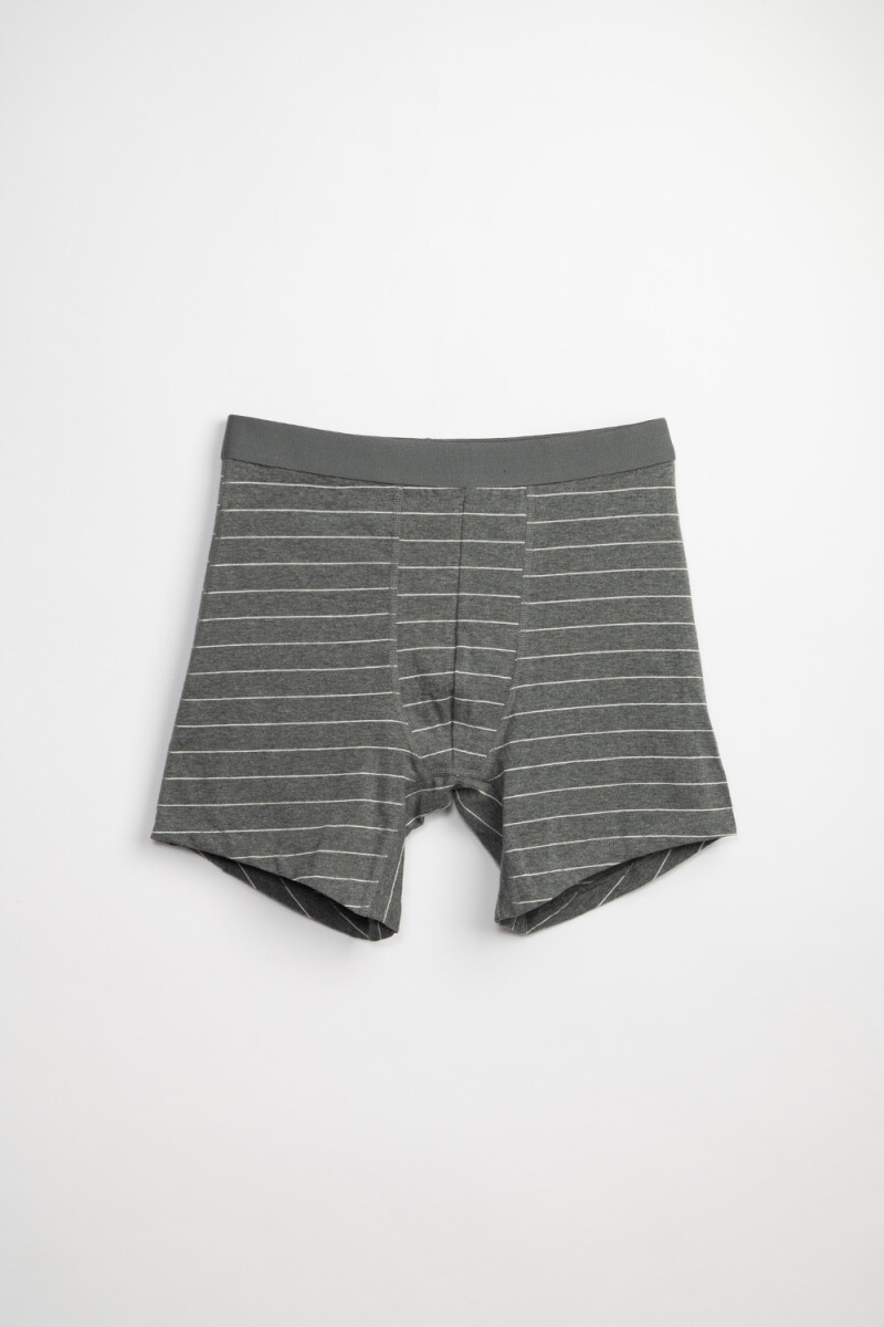 Boxer Largo Algodón Rayas - Gris 