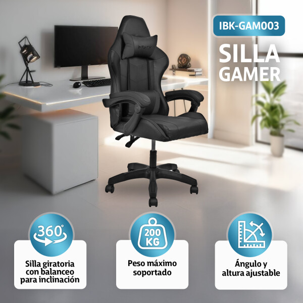 Silla Gamer Ergonomica Escritorio Reclinable Soporta 200kg Negro GAM003 Silla Gamer Ergonomica Escritorio Reclinable Soporta 200kg Negro GAM003