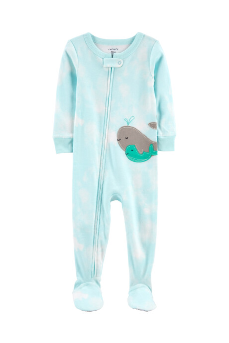 Pijama una pieza de algodón con pie estampa ballenas 0