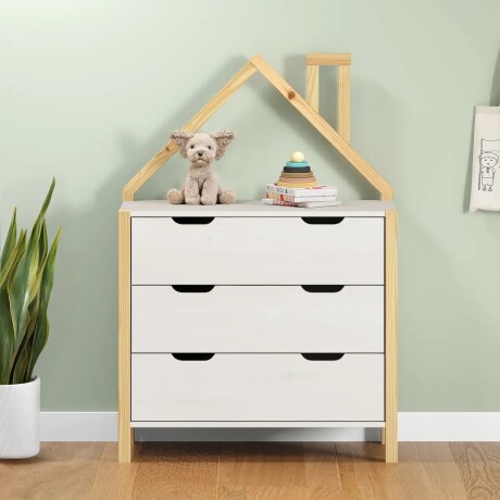 COMODA CAJONERA 3 CAJONES MADERA MACIZA DORMITORIO MADERA / BLANCO