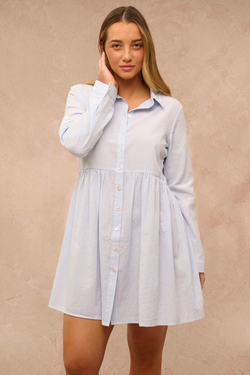 VESTIDO CLAUDIN CELESTE Y BLANCO 