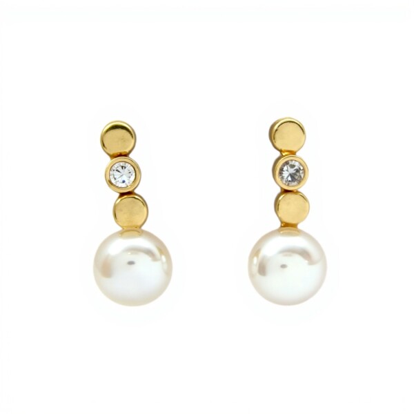 Caravanas Triple circulos y Perlas - Oro bajo - Perla española y zirconia- CA8236 conperla