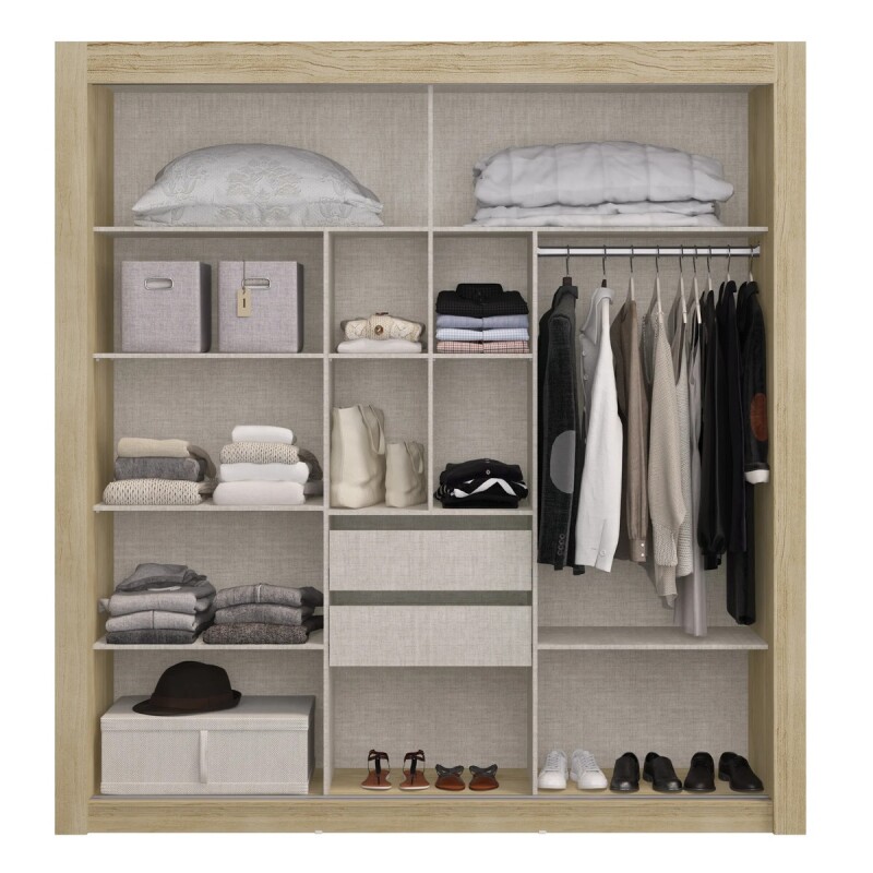 Armario Ropero 3 Puertas Corredizas 2 Cajones Almendra Armario Ropero 3 Puertas Corredizas 2 Cajones Almendra