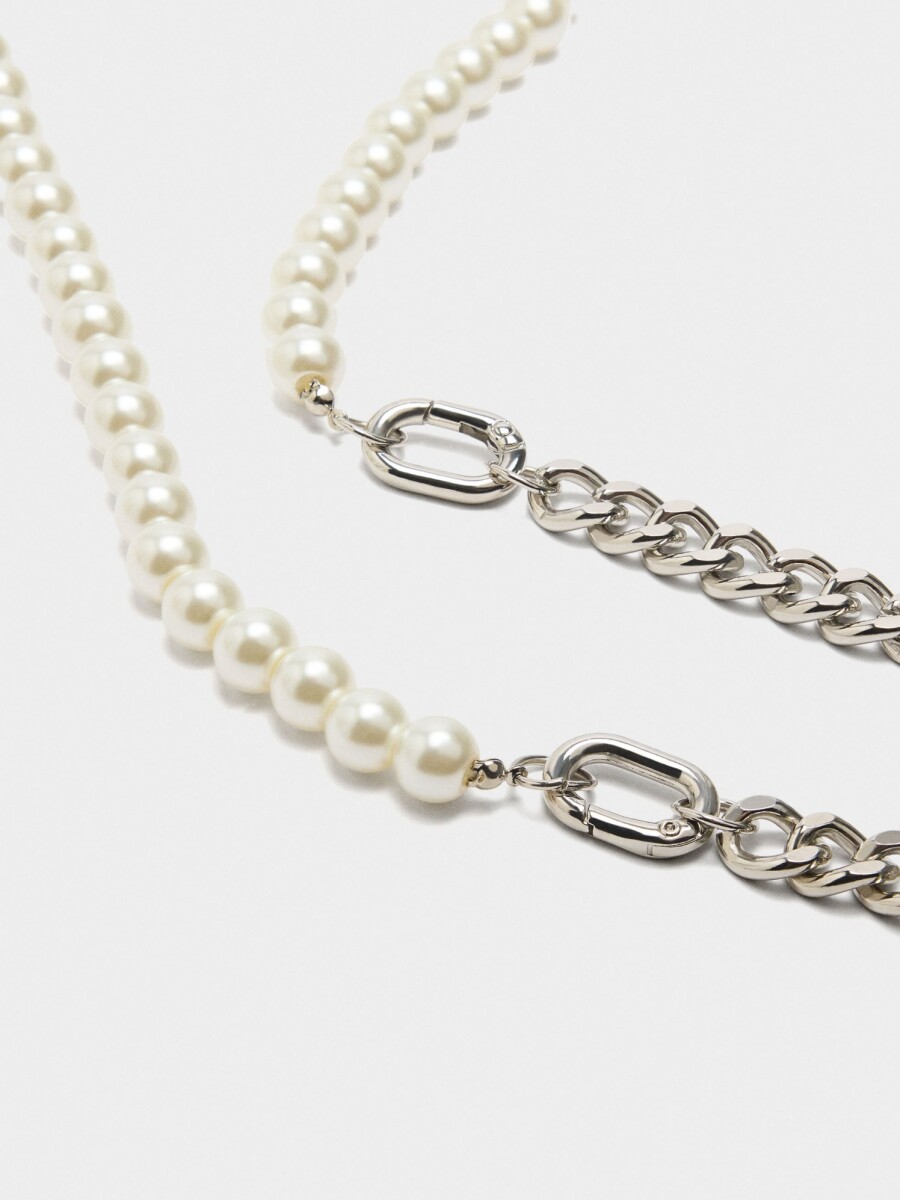 Collar Conversible De Eslabones Y Perlas plateado