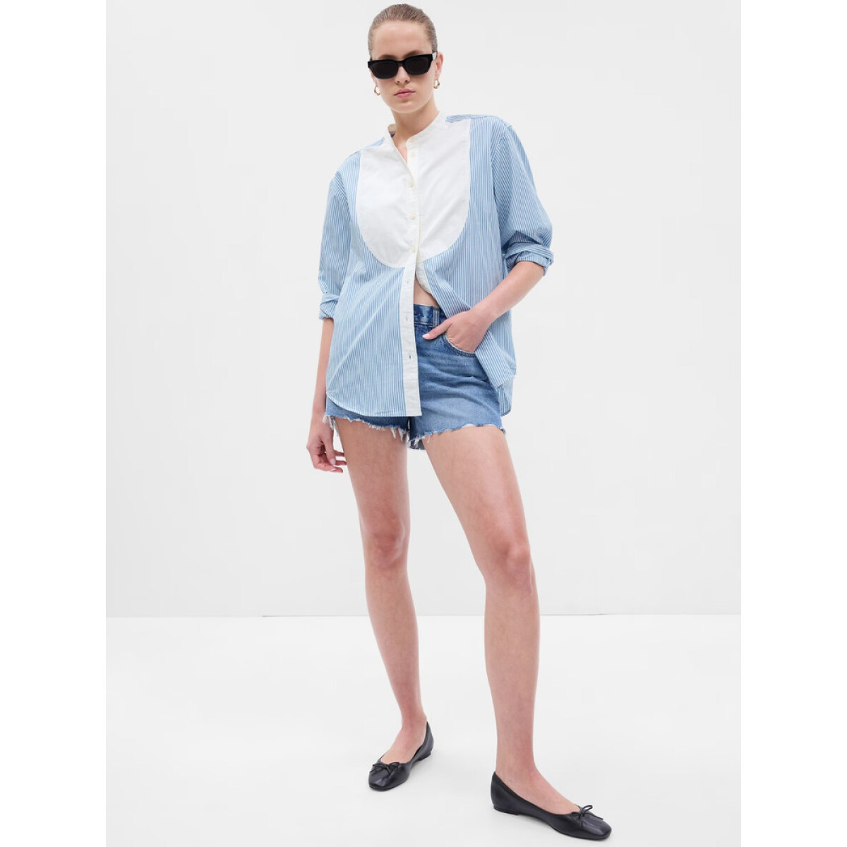 BIG SHIRT - POPLIN BIB - BLUE PINSTRIPE 