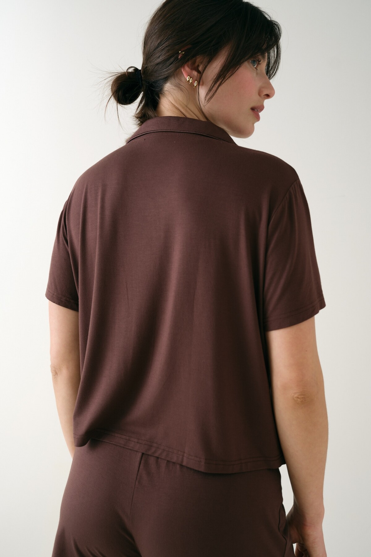 Camisa Manga Corta Viscosa Marron