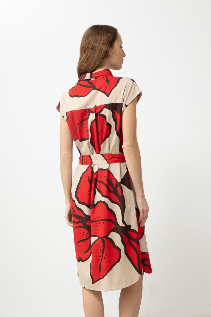 Vestido camisero con estampa abstracta rojo