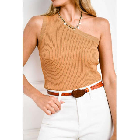 Top Tejido Un Hombro Con Lurex Camel