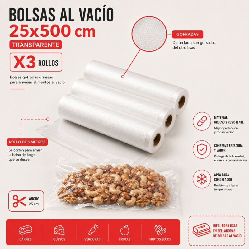 Set x3 Bolsas al vacío 25x500 TRANSLUCIDO