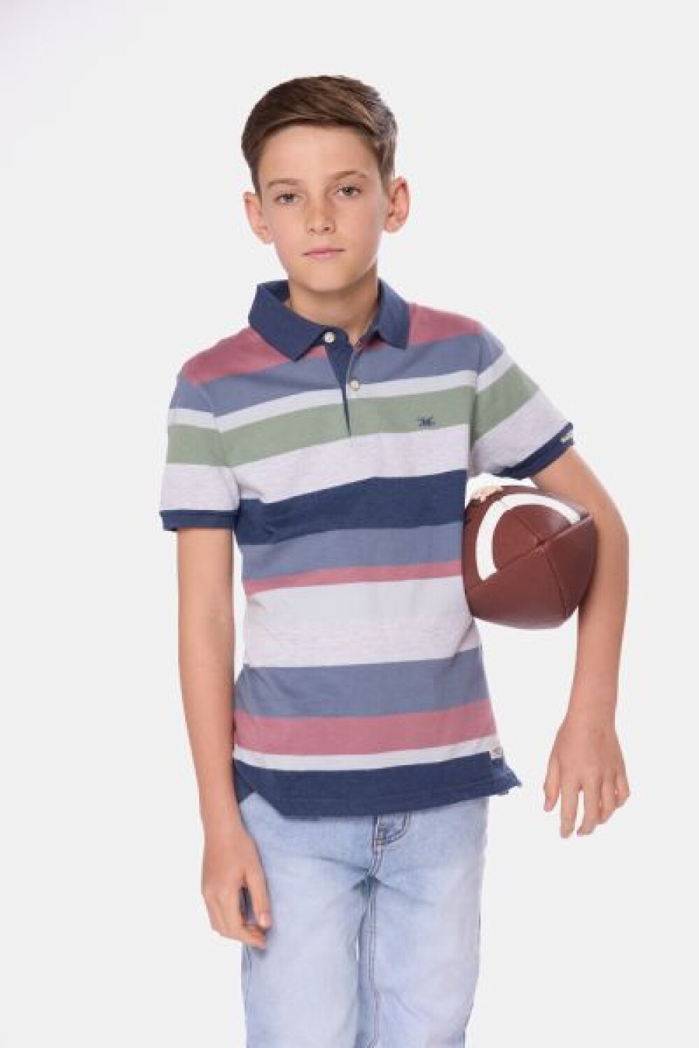 REMERA POLO RAYADA Rosado