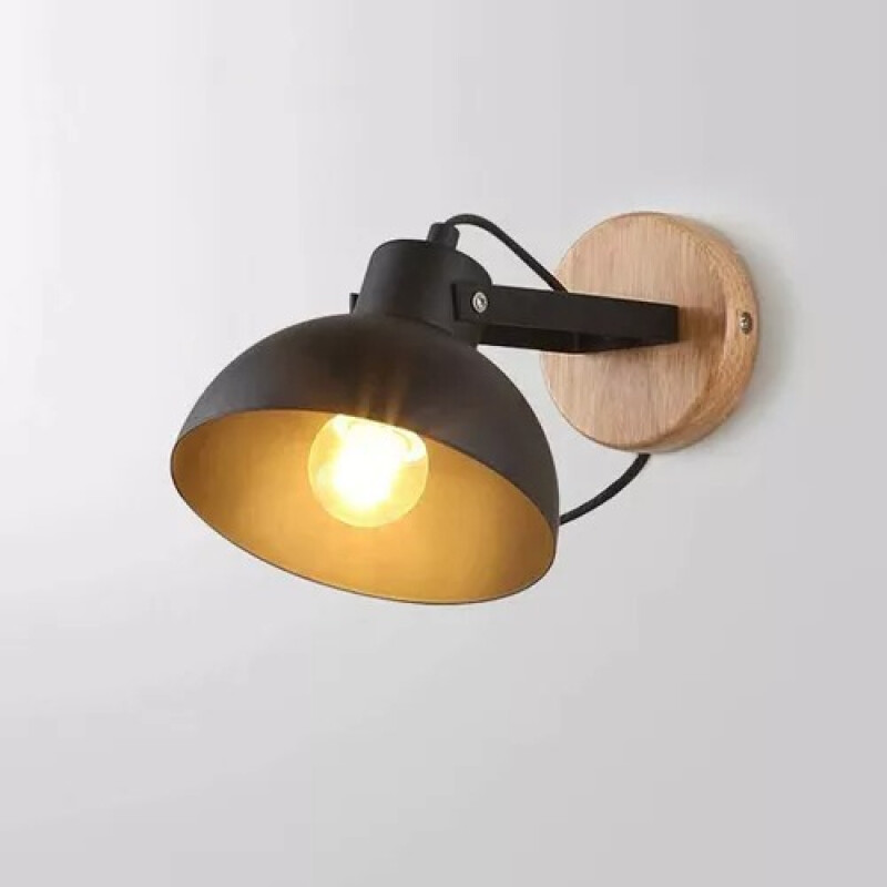 Lampara Aplique De Pared Nordico Metal Y Madera Moderno Negro