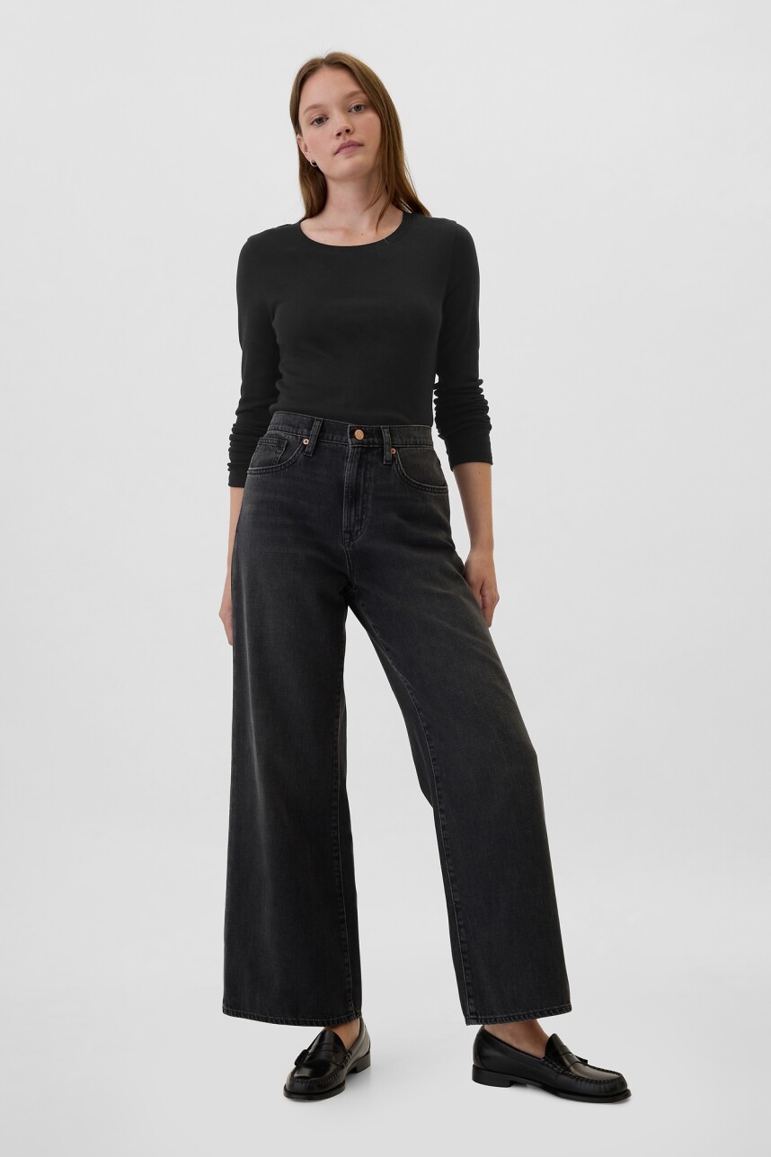 Remera Básica Cuello Redondo Manga Larga Mujer True Black