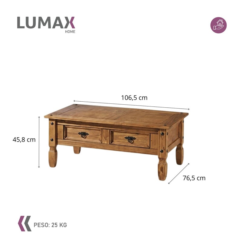 Mesa de centro Lumax de 2 cajones madera maciza Mesa de centro Lumax de 2 cajones madera maciza