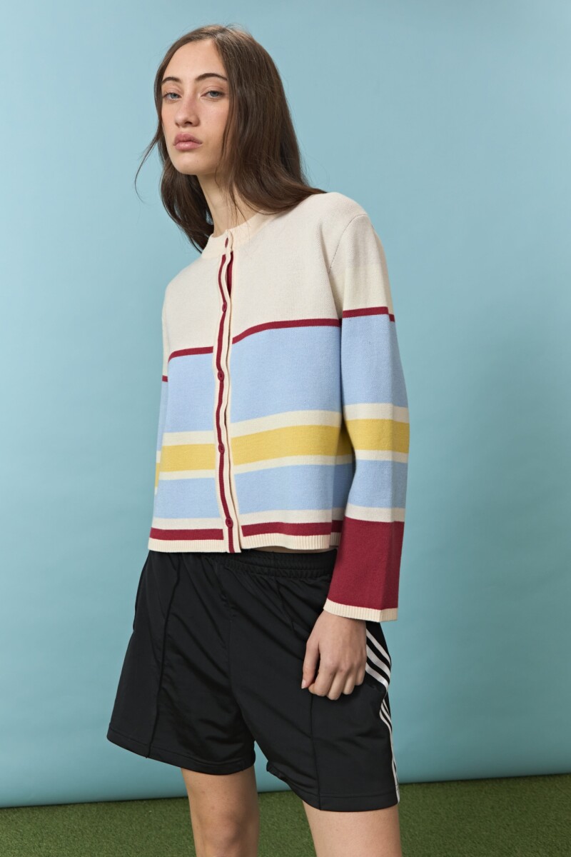 PREVENTA Cardigan rayas multicolor con jacquard en espalda crudo