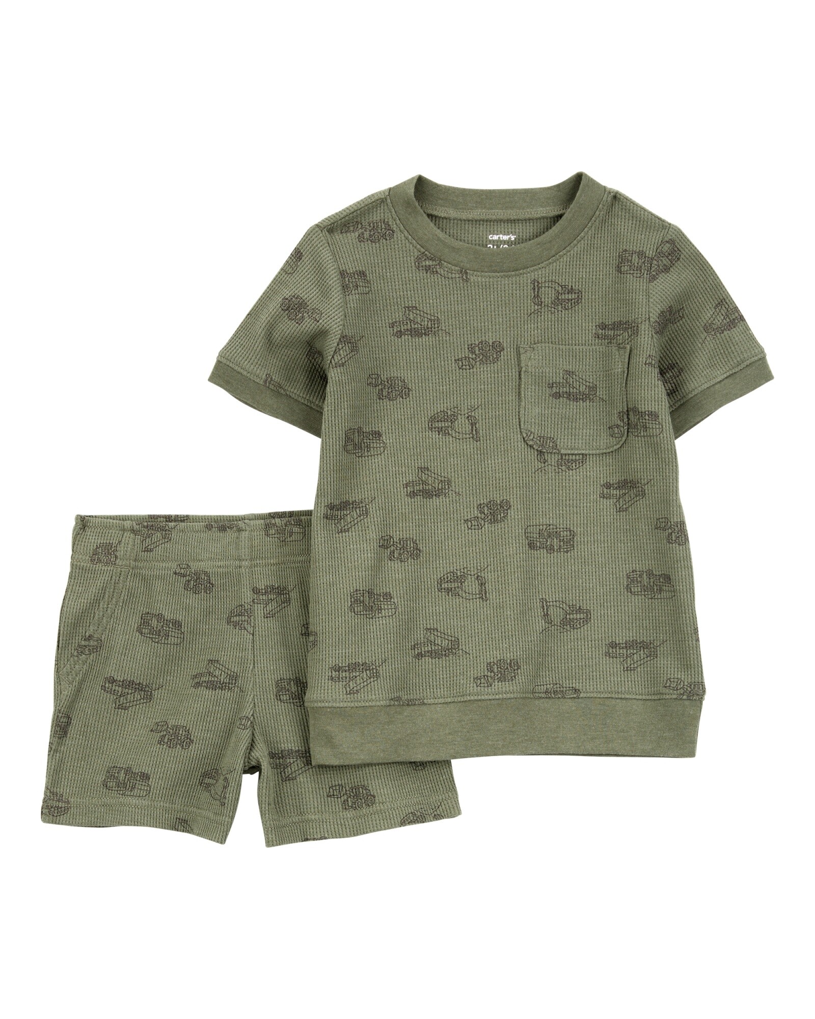 Set dos piezas de algodón, short y remera, diseño construcción Sin color