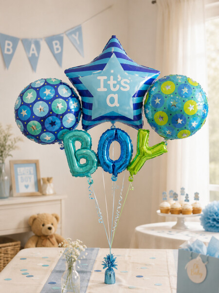 GLOBOS ITS A BOY SET X 4 CELESTE