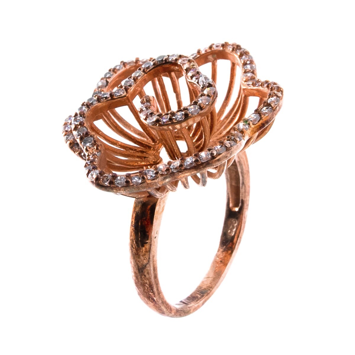 Anillo de plata 925 con baño de oro rosado y circonias, ROSA. 