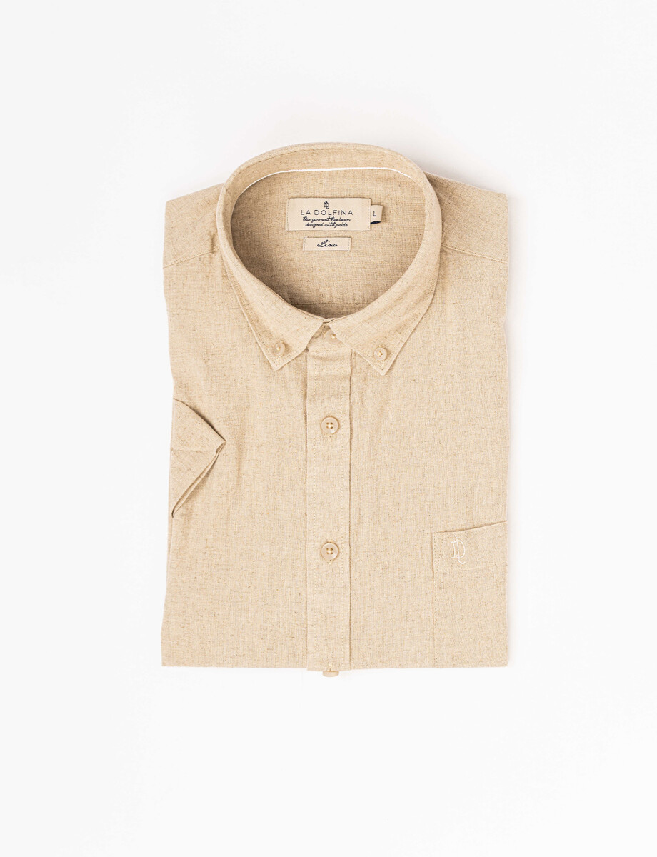 Camisa mc lino lisa crudo
