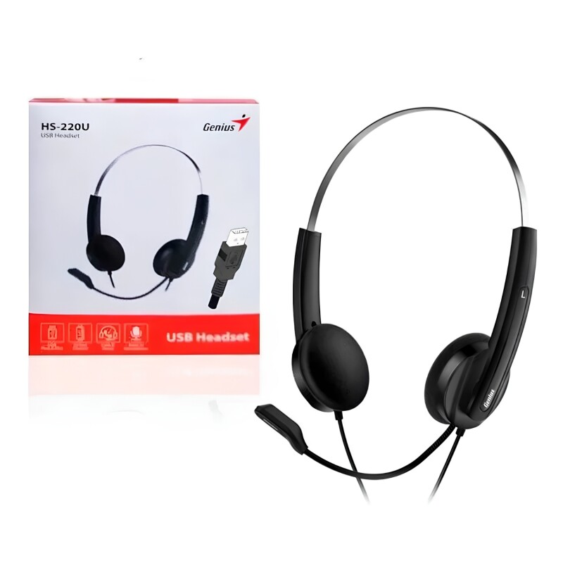 Auriculares Genius HS-220U USB con Mic y Sonido Negro Auriculares Genius HS-220U USB con Mic y Sonido Negro