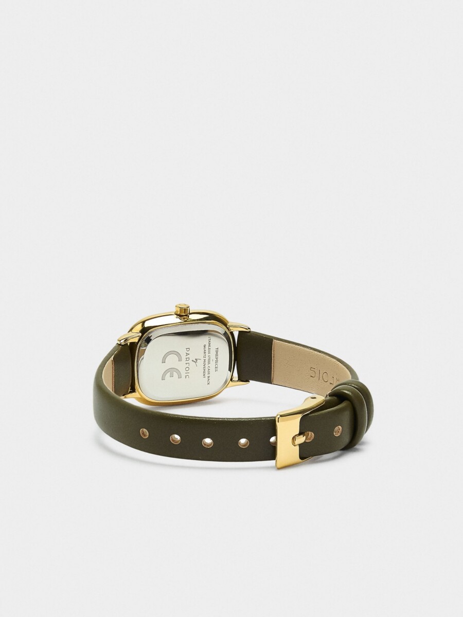 Reloj Rectangular Con Pulsera Efecto Piel caqui
