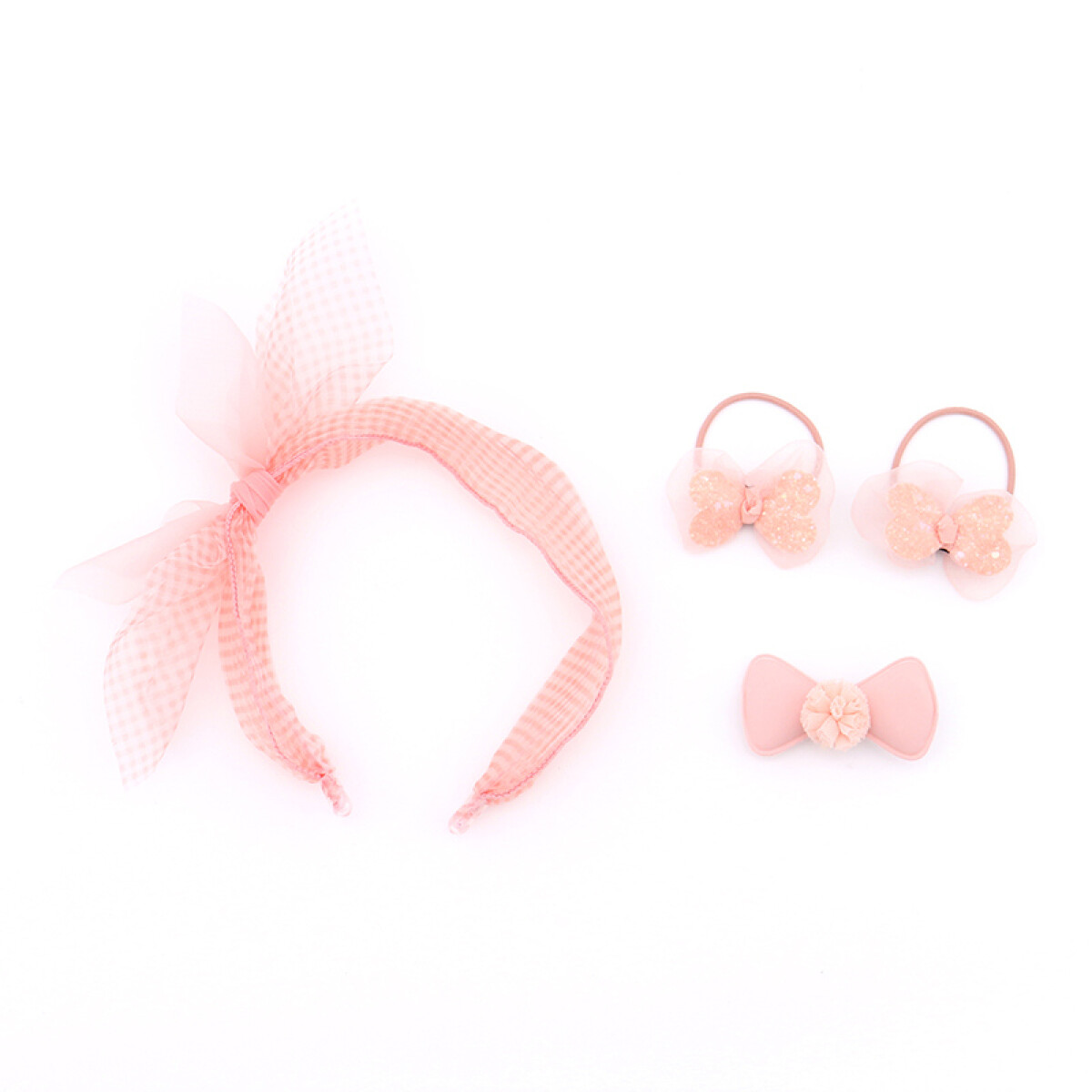 Set Accesorios Para El Cabello Rosa A Cuadros 