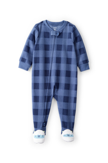 Pijama una pieza de franela, con pie, azul, diseño Yeti. Talles 2-5T Sin color