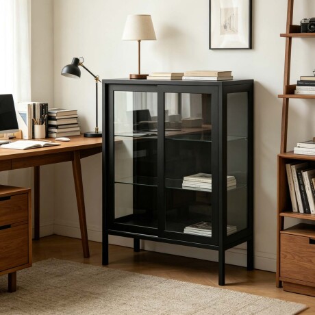 APARADOR 2P VIDRIO METAL NEGRO OLIVIA