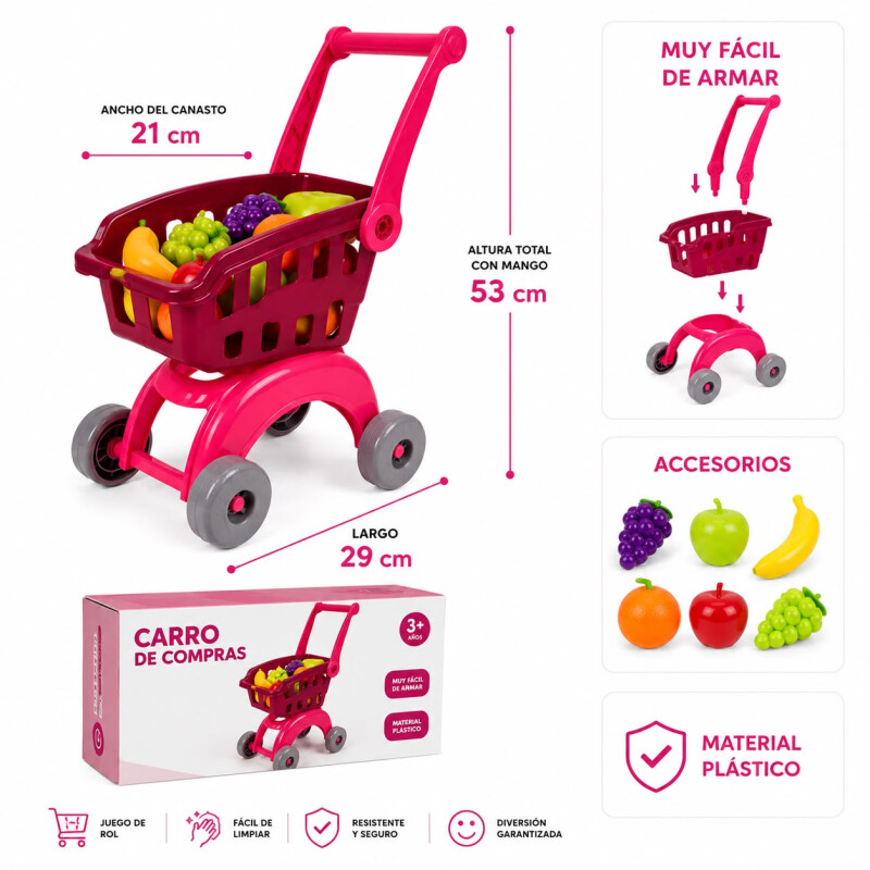Carro de Supermercado con Frutas Rosa