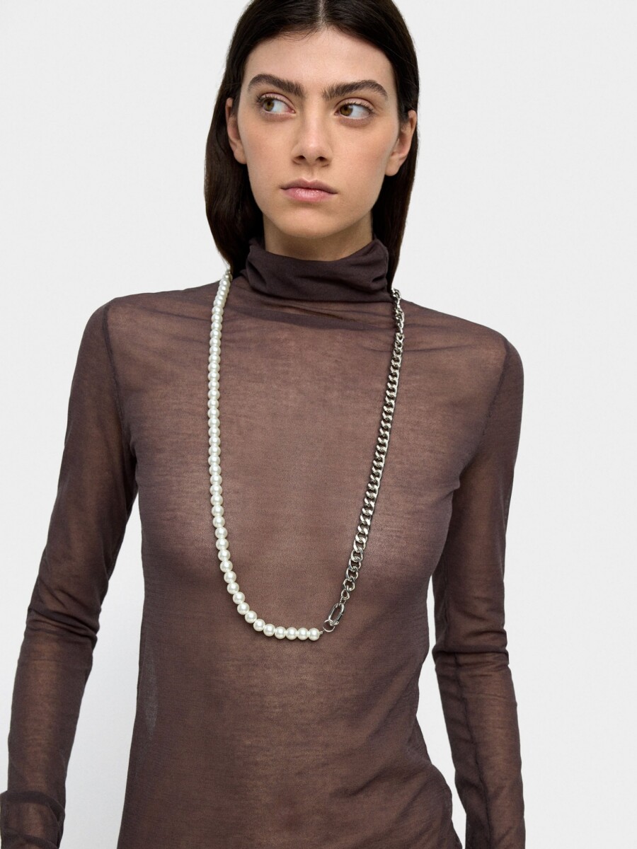 Collar Conversible De Eslabones Y Perlas plateado