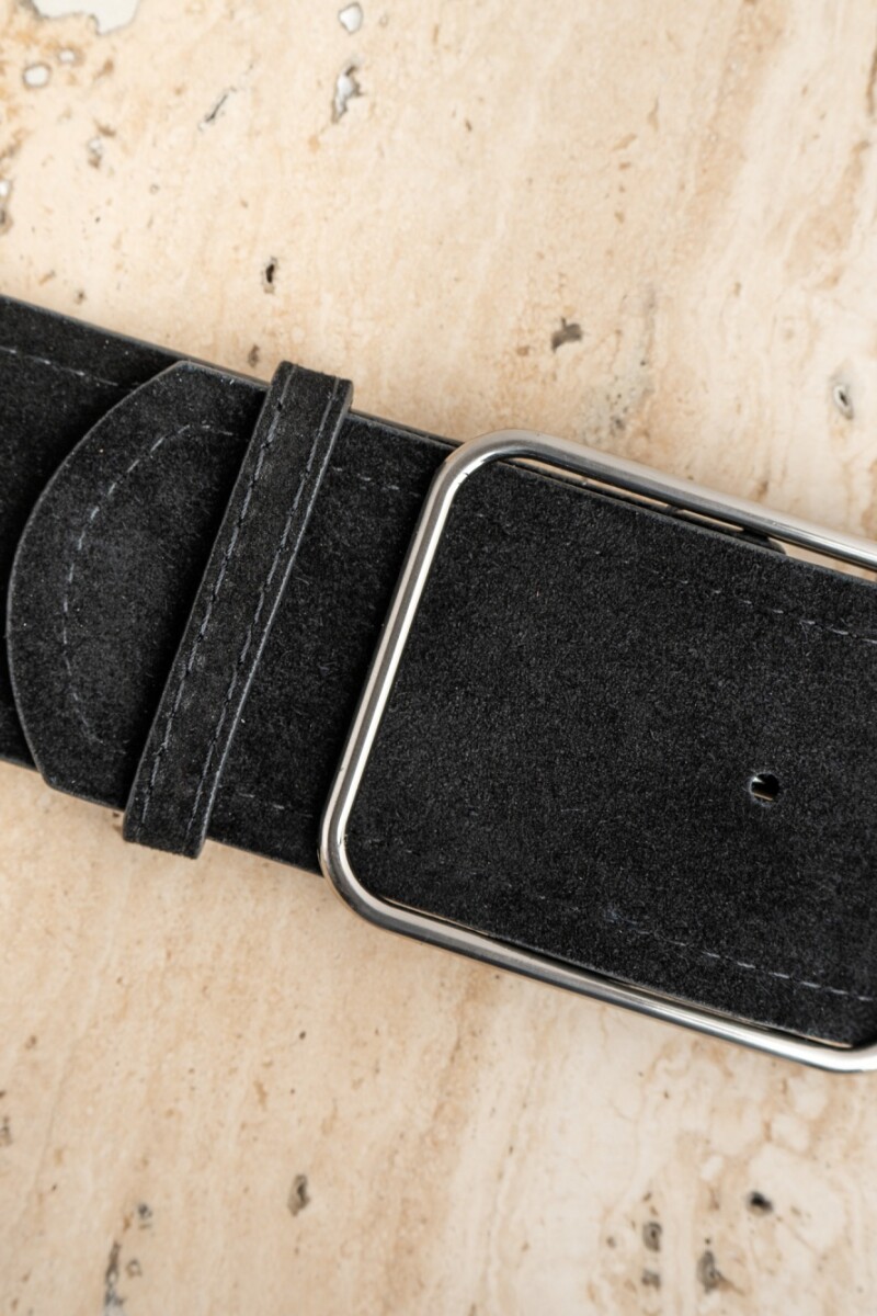 Cinto Cuero Hebilla Cuadrada Negro