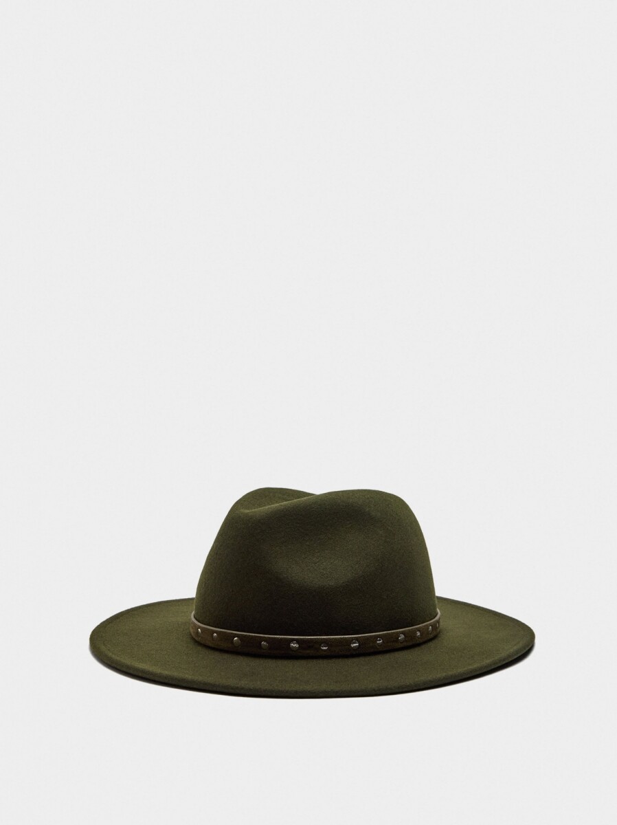 Sombrero De Lana Con Cinturón Y Tachuelas - caqui 