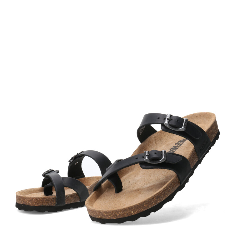 Sandalia de Mujer Freeway Casual 2 Hebillas Negro (Cuero Graso)